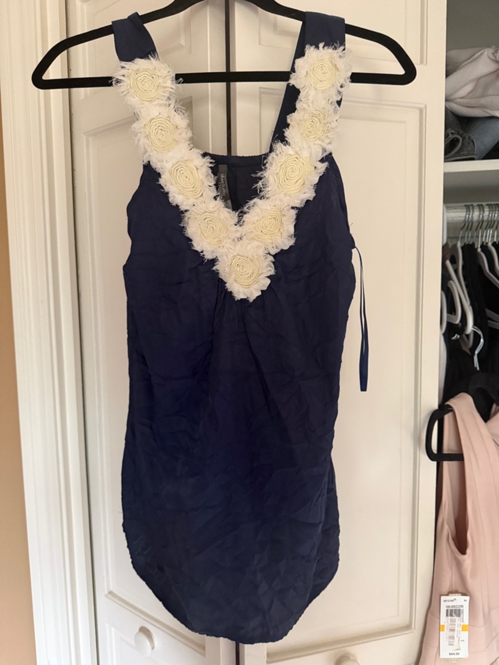 Charlotte Russe Navy Tank with Cream Floral V-Neck